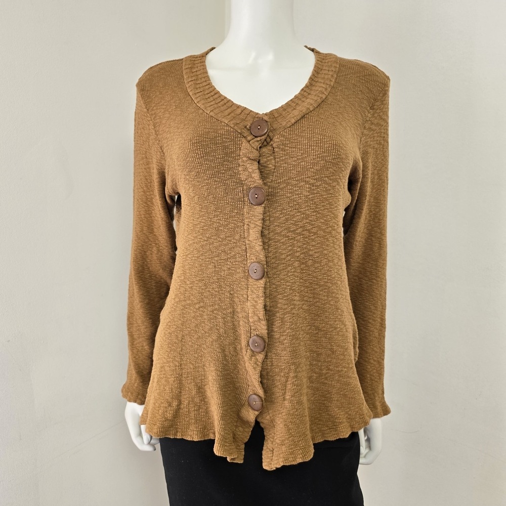 Flax Size S Cardigan Top Brown Thermal Stretch Knit Button Front Lagenlook Artsy